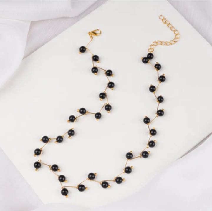 Zig Zag Black Choker With Earrings for girls - Black
