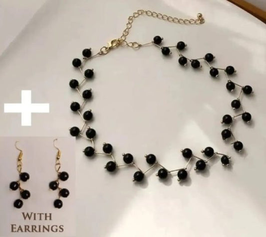 Zig Zag Black Choker With Earrings for girls - Black