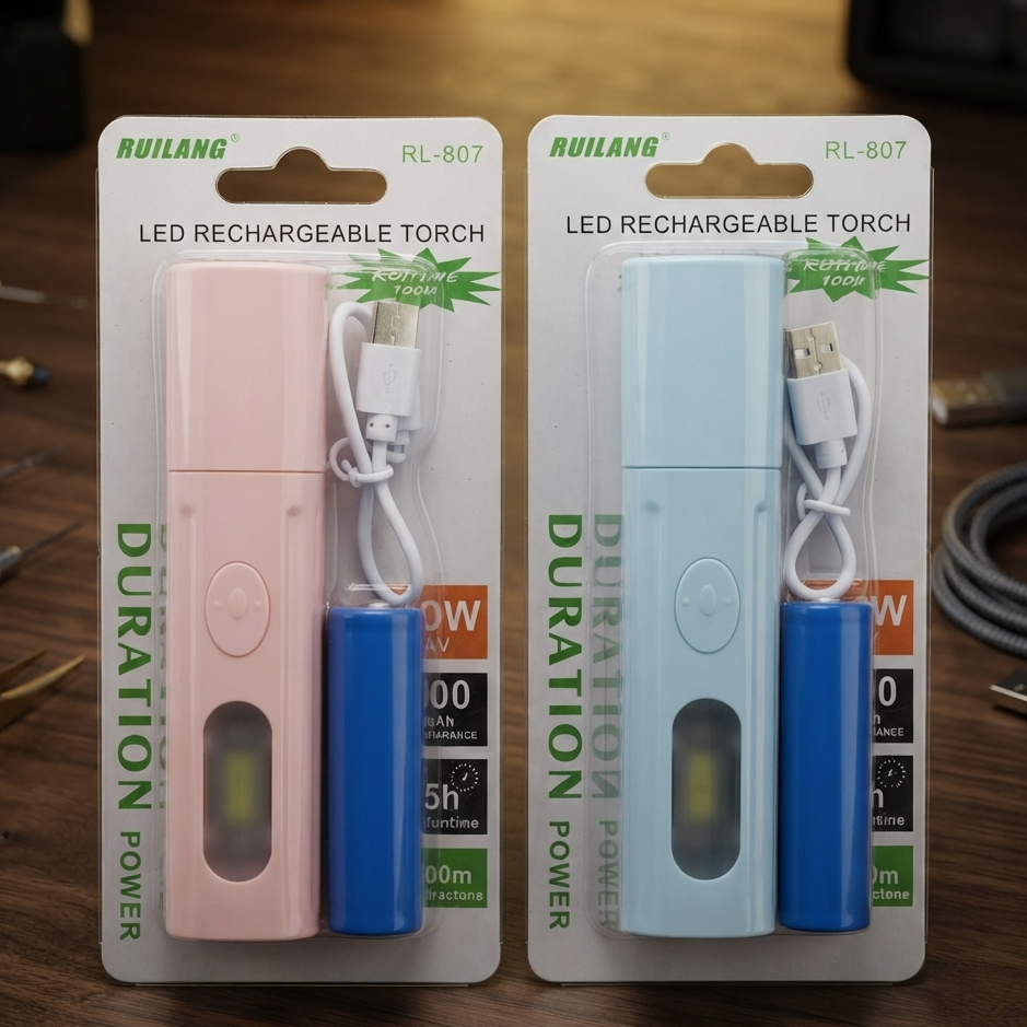 Ruilang RL-807 LED Rechargeable Flashlight - Lighting Product Designed For Illumination And Daily Lighting Routine (Random Color)