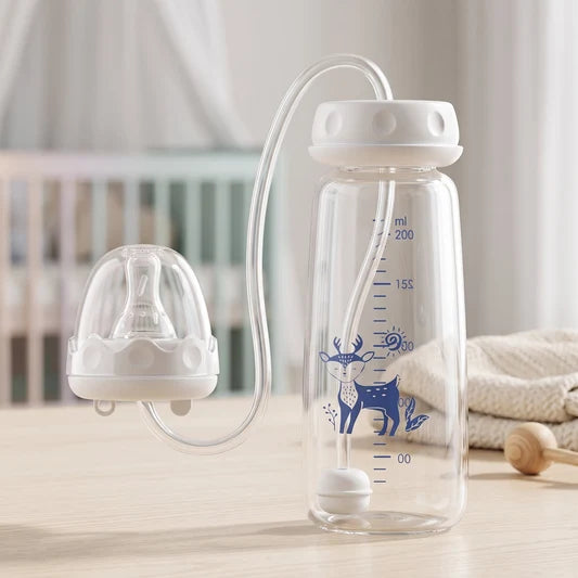 Handsfree Baby Feeding Bottle 240ml with Silicone Tube, Straw Brush & Nipple | BPA-Free Handsfree Feeder | Random Color