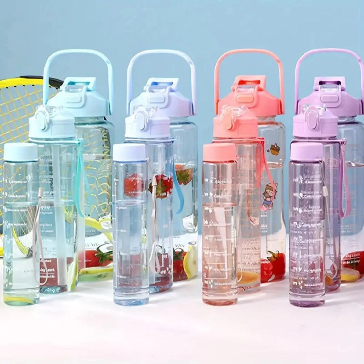 Motivational Water Bottle with Time Markers & Straw (Random Colour)