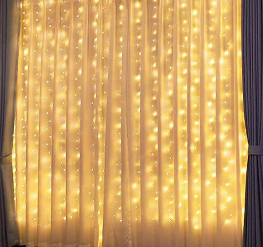 LED Fairy Light Curtain Jaal Golden Color For Room Wall Decoration Function Party Birthday Wedding - Electronics Accessory Designed For Lighting - 10x10 Ft