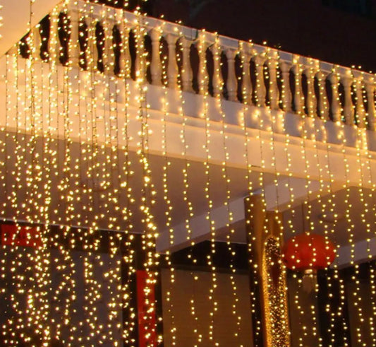 LED Fairy Light Curtain Jaal Golden Color For Room Wall Decoration Function Party Birthday Wedding - Electronics Accessory Designed For Lighting - 10x10 Ft