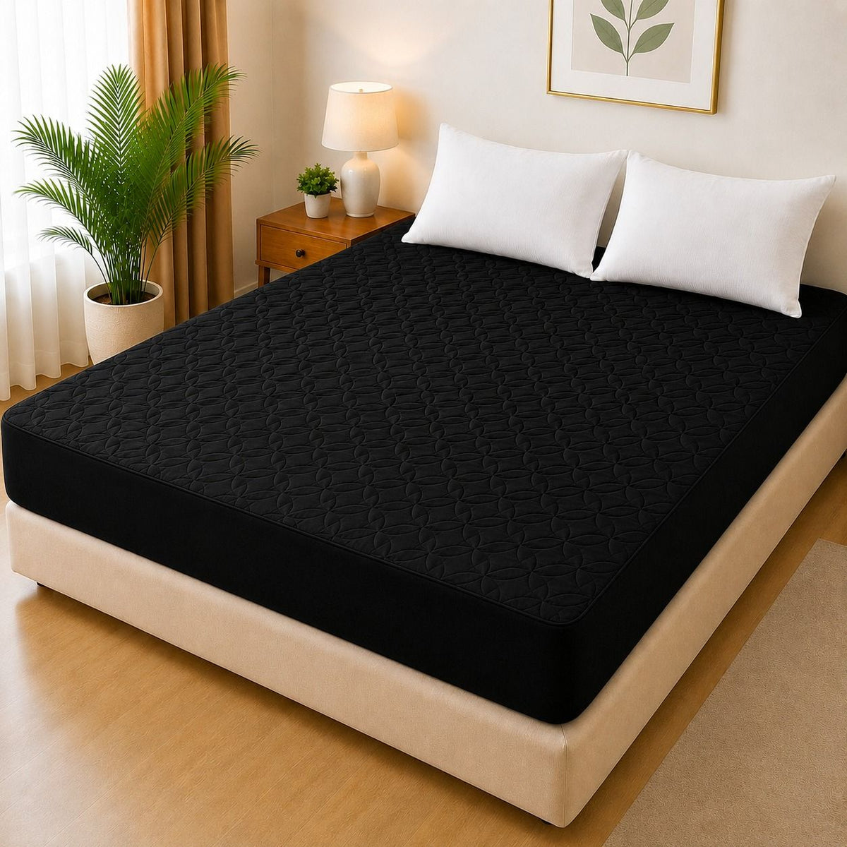 Ultrasonic Quilted Waterproof Mattress Protector – Joint-Free Fitted Cover (King Size) - Black