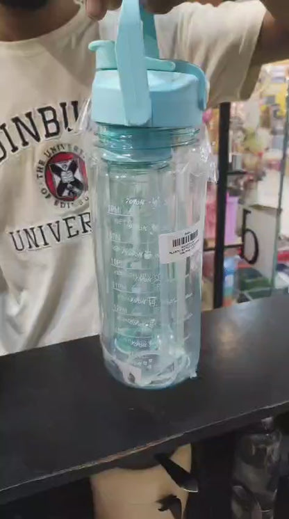 Motivational Water Bottle with Time Markers & Straw (Random Colour)